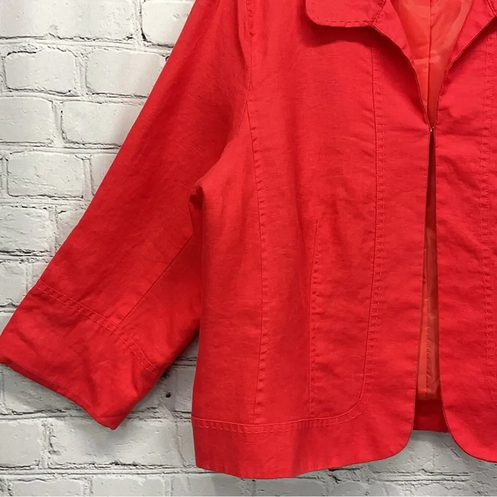 Kim Rogers Blazer Women's Petite Size XLP Red 100% Linen Business Casual Travel